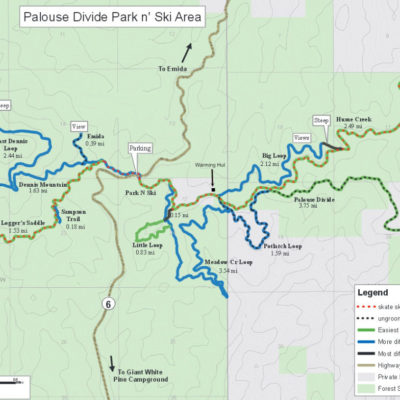 An overview map of the Palouse Divide Nordic Trail System