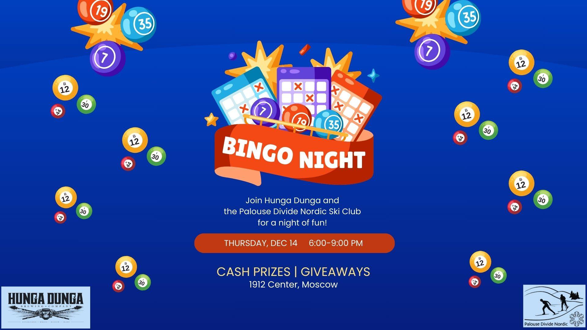 Bingo Night Flyer December 14 2023 6 to 9pm at Hunga Dunga